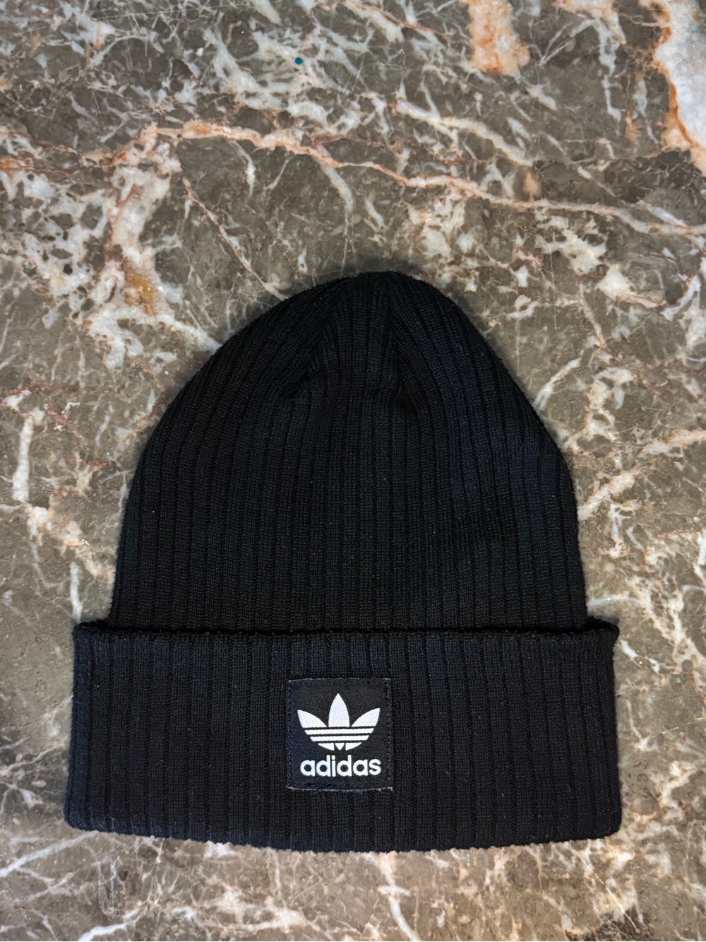 adidas Black Ribbed Cuffed Beanie with Trefoil Patch